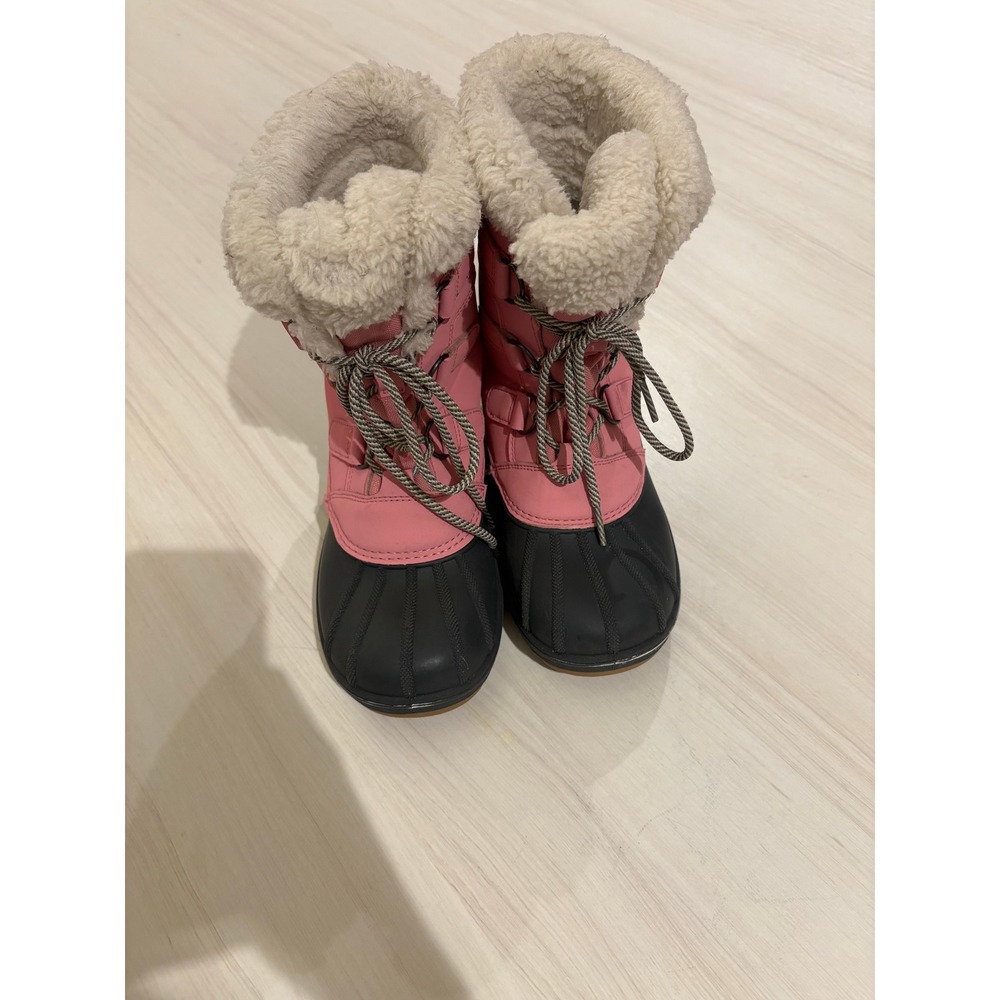 Cat & Jack Girls Size 4 Pink Black Faux Fur Lace Up Winter Snow Boots